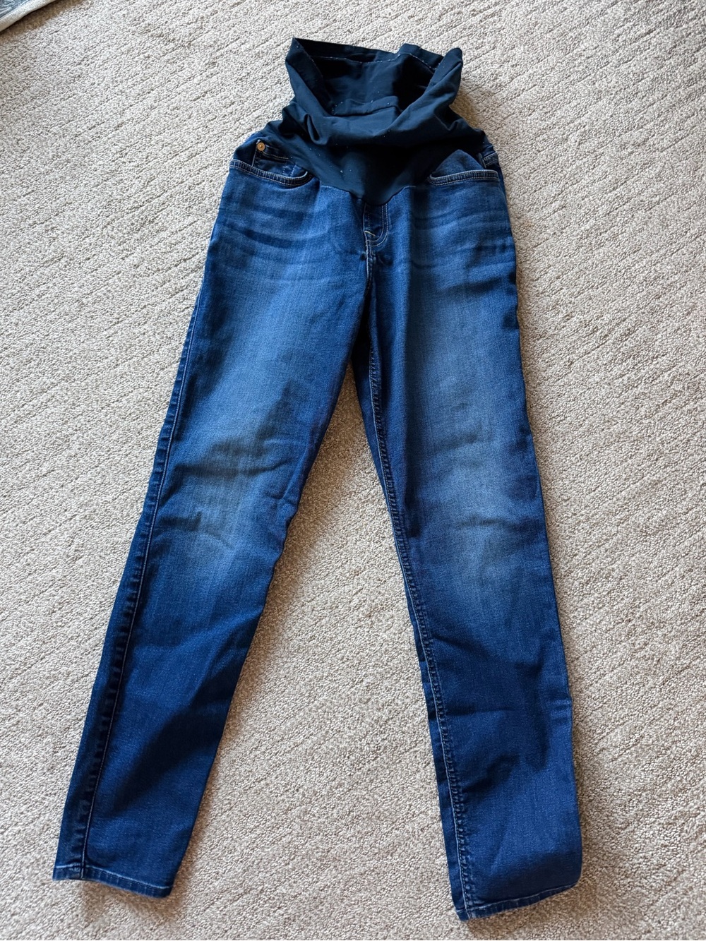 Wallflower Dark Blue Skinny Maternity Jeans with Black Waist Panel